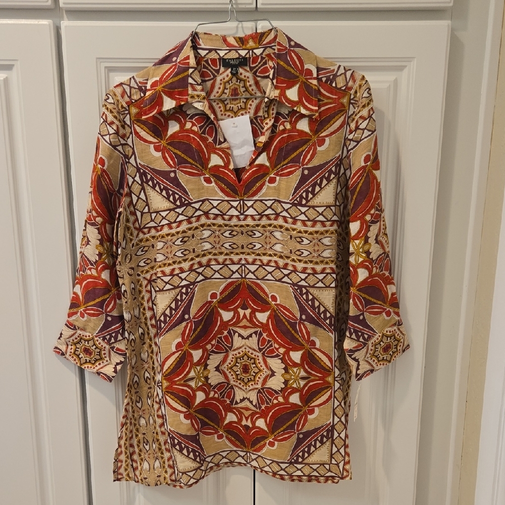 Talbots Multi-Color Geometric Collared Tunic In R… - image 1